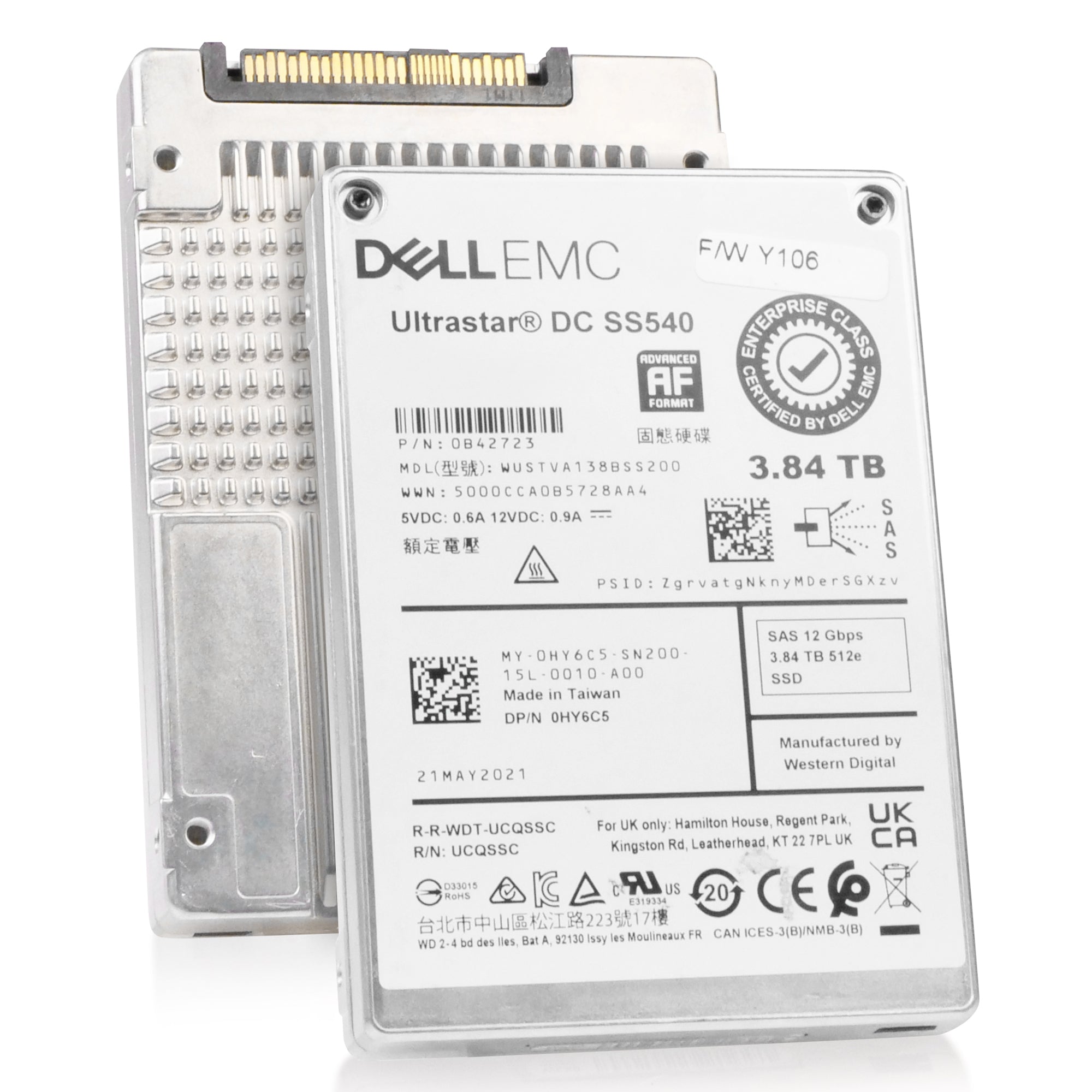 Dell/WD Ultrastar DC SS540 WUSTVA138BSS200 0B42723 3.84TB 1 DWPD SAS 12Gb/s 512e 2.5in Read Intensive Refurbished SSD