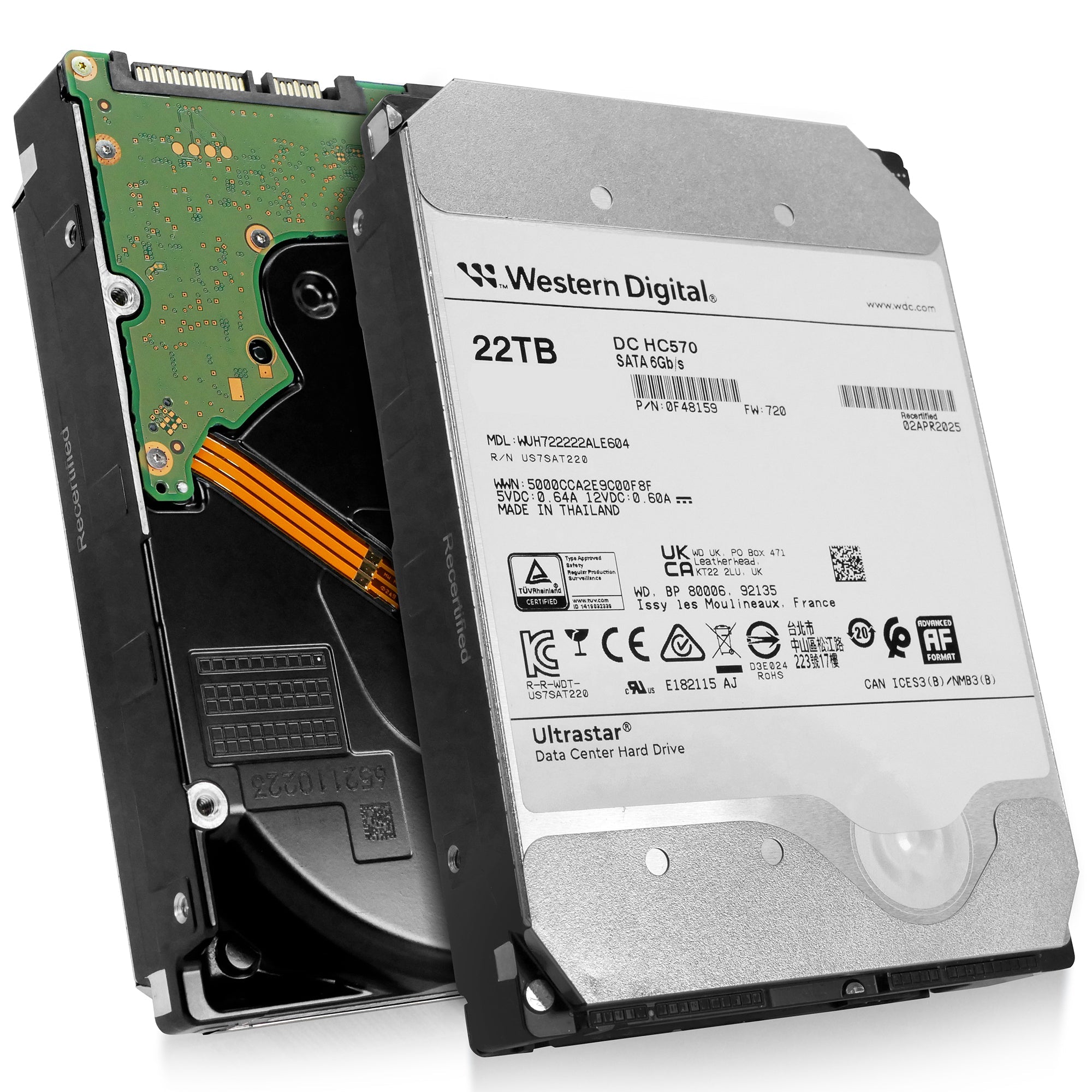Western Digital Ultrastar DC HC570 WUH722222ALE604 0F48159 22TB 7.2K RPM SATA 6Gb/s 512e 3.5in Recertified Hard Drive
