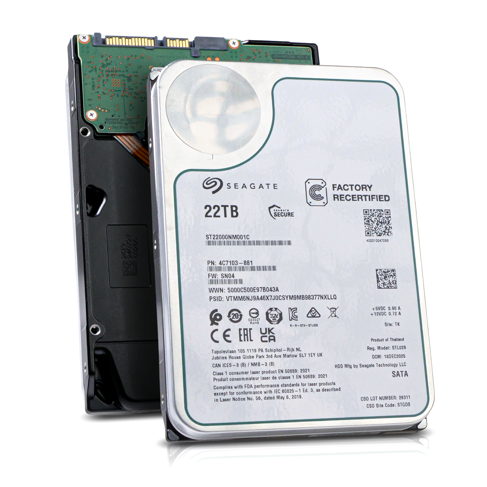 Seagate Exos ST22000NM001C 22TB 7.2K RPM SATA 6Gb/s 512e 512MB 3.5in Recertified HDD