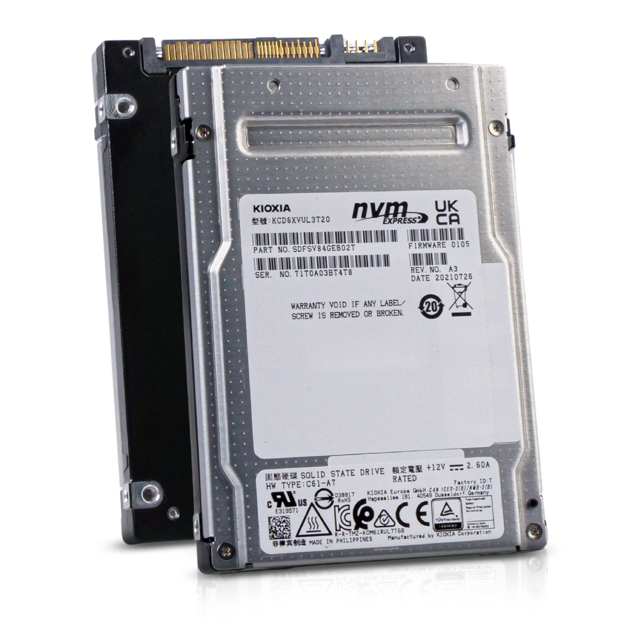 Kioxia CD6-V KCD6XVUL3T20 3.2TB 3 DWPD PCIe Gen 4.0 x4 8GB/s 3D TLC U.3 NVMe 2.5in Refurbished SSD