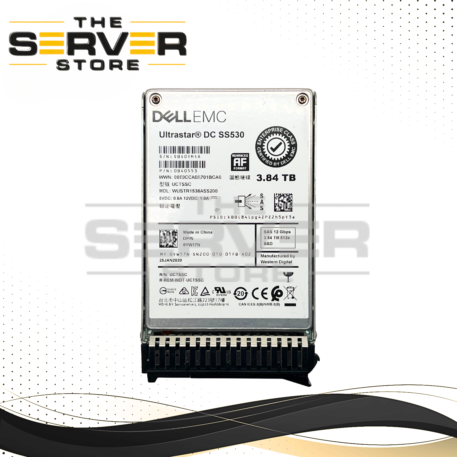 (New Open Box) Western Digital (WD) 3.84TB SAS 12G RI SFF 2.5" SSD DC SS530 Series WUSTR1538ASS200 for Lenovo ThinkSystem Servers with Tray