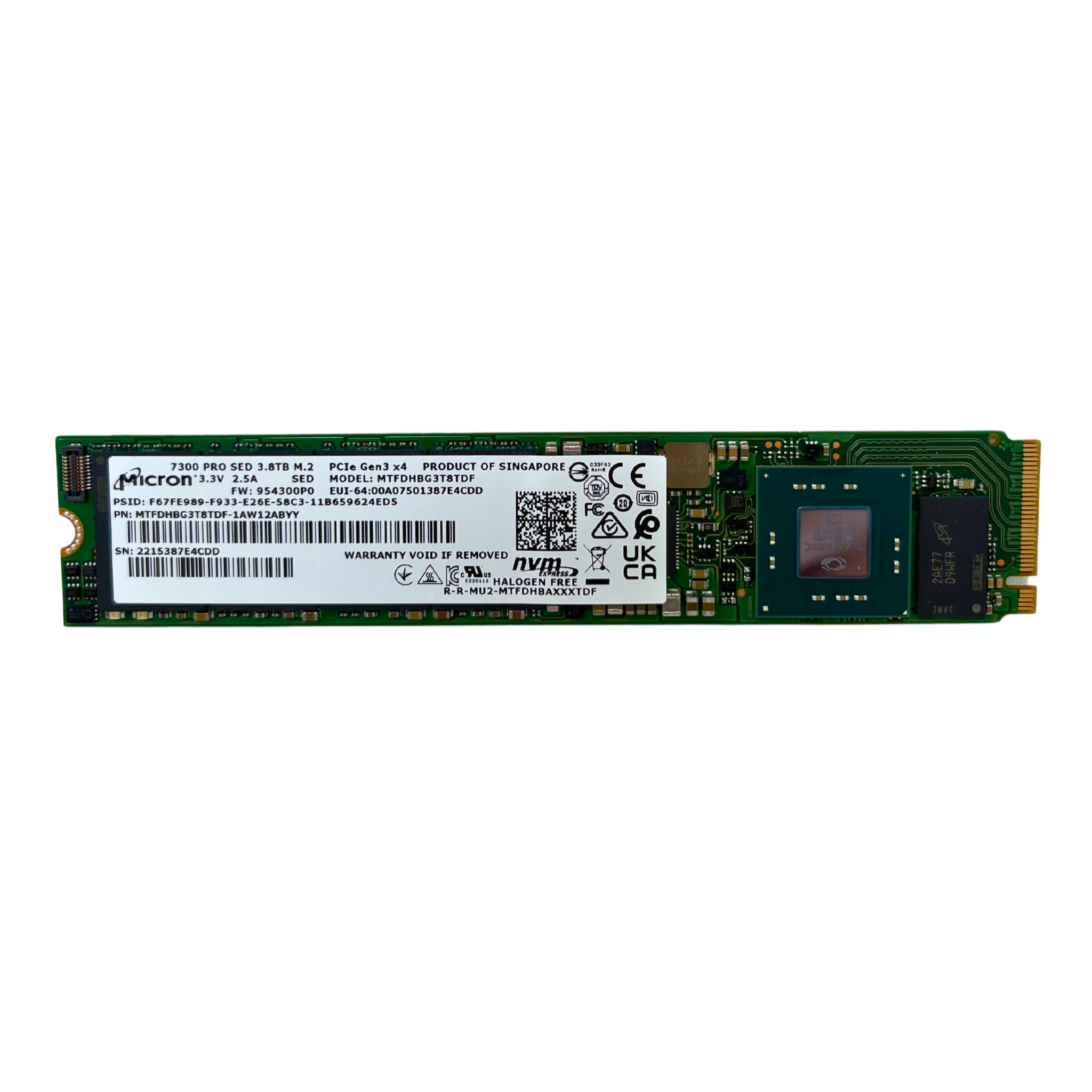 Micron 3.84TB NVMe 22110 M.2 PCIe Gen 3.0 x4 RI SED SSD 7300 PRO MTFDHBG3T8TDF