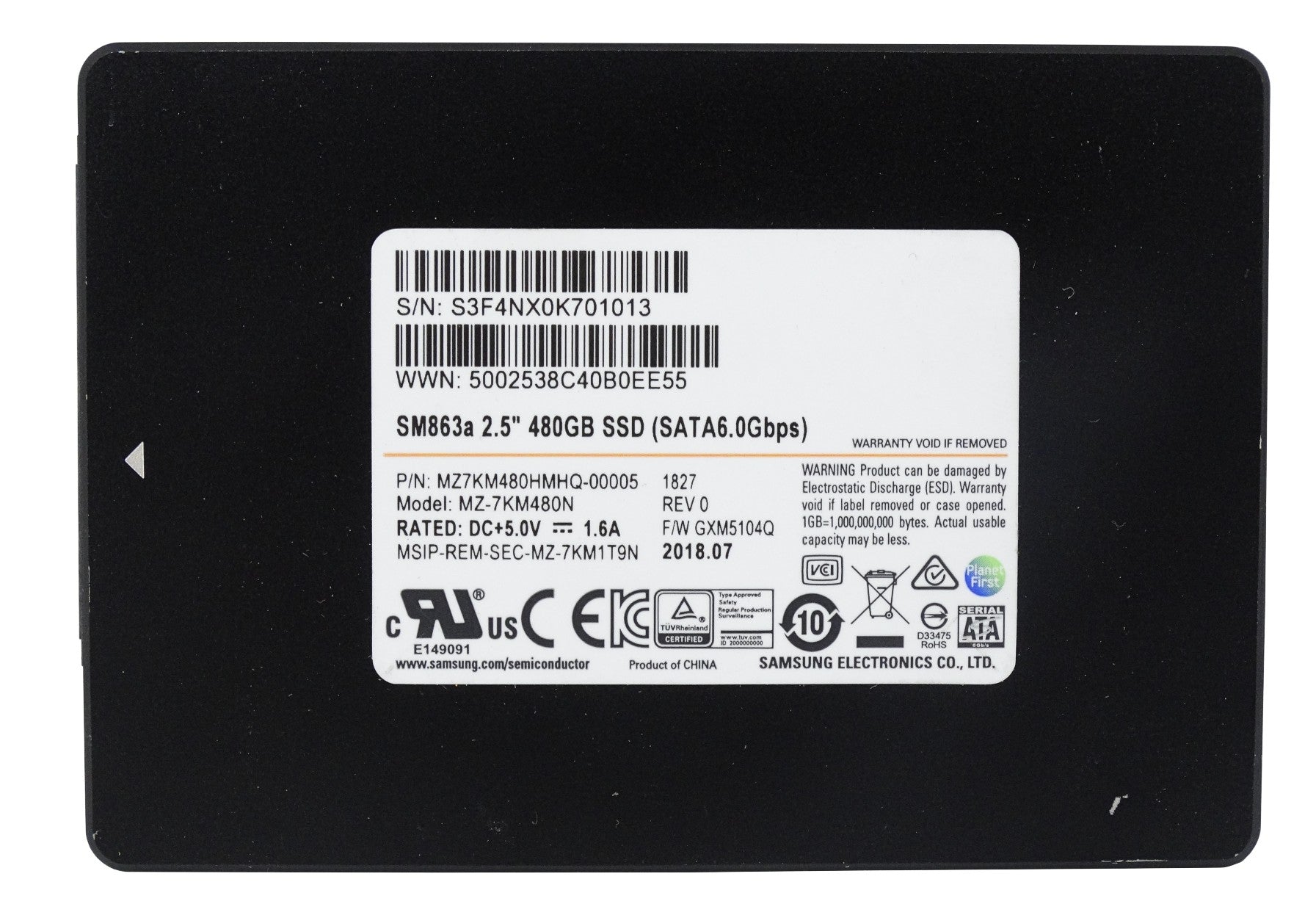 Samsung SM863a 480GB MLC SATA 6Gbps 2.5'' SSD Solid State Drive (MZ-7KM480N)