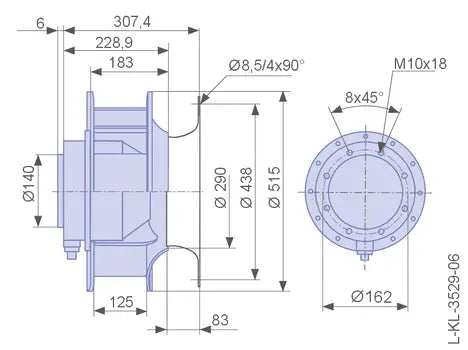 RH45C-4DK.6K.1R ZIEHL-ABEGG centrifugal fan 3~230/460V 0.94/1.55KW 2.1/4.3A 1430/1680rpm