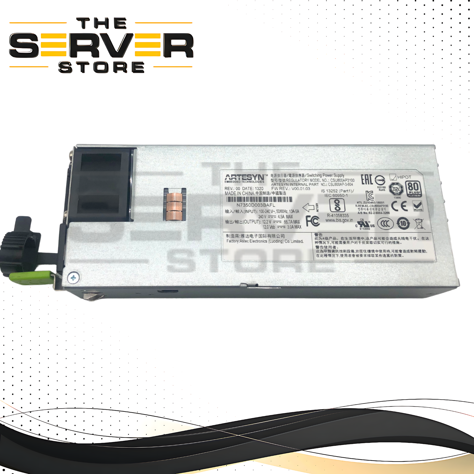 Artesyn 800W 80+ Platinum 1U Redundant Hot-Swap PSU CSU800AP3100 CSU800AP-3-604