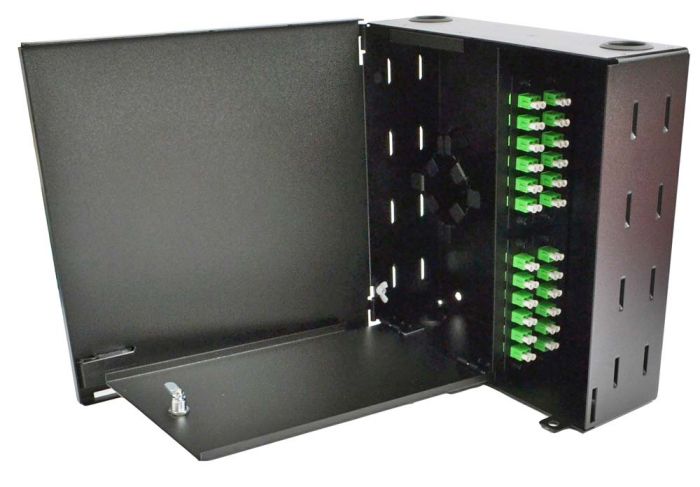 Wall Mount Enclosure 4 Panel Economy Loaded with LC/APC Plates/Trays - Black