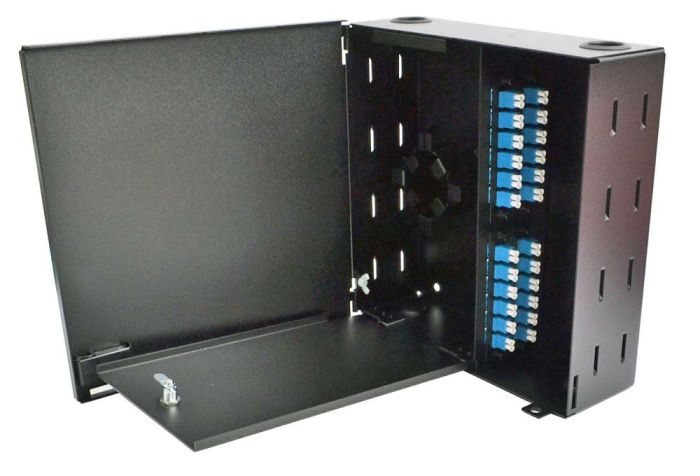 Wall Mount Enclosure 4 Panel Economy Loaded with LC/UPC Plates/Trays - Black