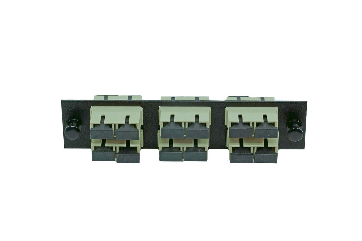 Adapter Plate 6-Pack SC Duplex Multimode Beige Adapters Loaded (12 Fibers) Black