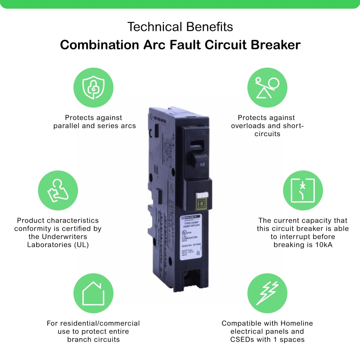 HOM115PCAFIC | Square D Homeline 15A 1-Pole Plug-On Neutral CAFCI Circuit Breaker