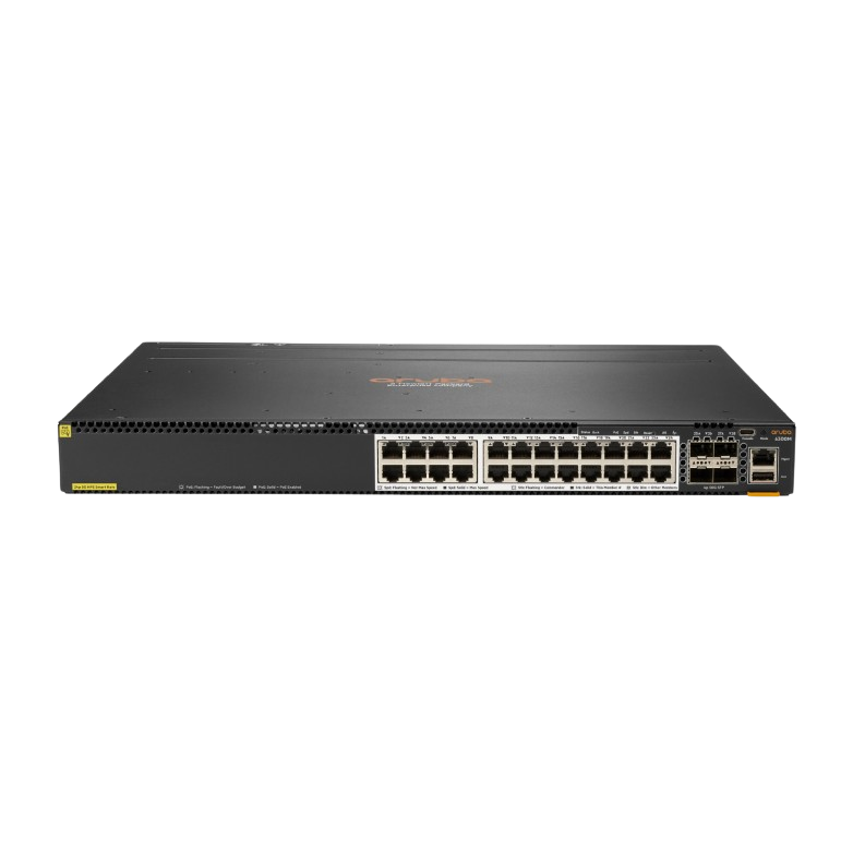 JL660A ARUBA CX 6300M 24-port HPE Smart Rate 1/2.5/5GbE Class 6 PoE and 4-port SFP56 Switch - RENEW