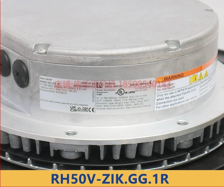 RH50V-ZIK.GG.1R ZIEHL-ABEGG Centrifugal fan 380/480V 2.6kW 4.3/3.4A 1800rpm industrial cooling fan