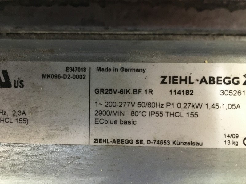 GR25V-6IK.BF.1R ZIEHL-ABEGG centrifugal fan 200-277V 0.27KW 1.45/1.05A 2900rpm