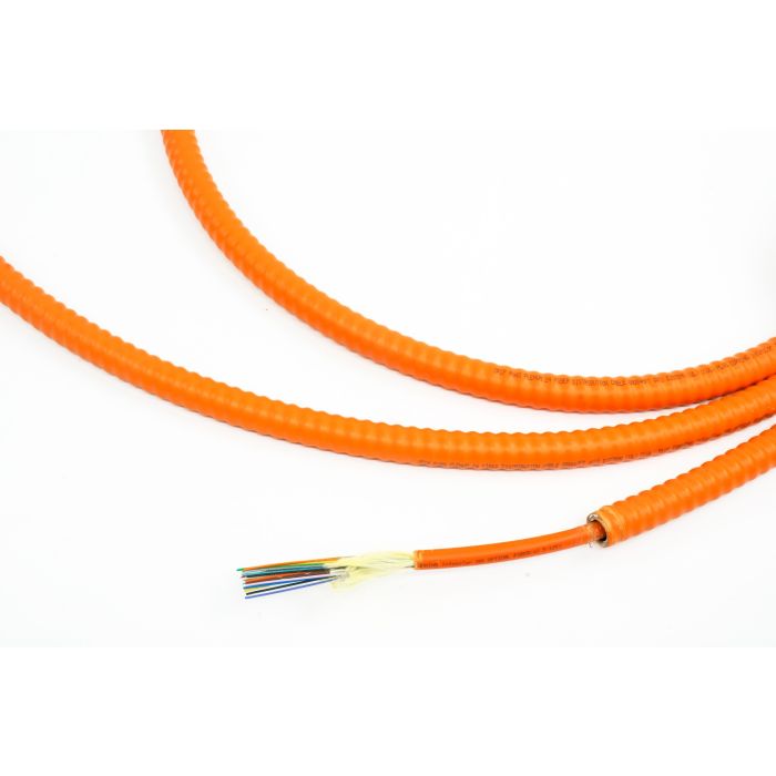 TLC Indoor/Outdoor Fiber Optic Cable with Aluminum Interlocking Armor, 24 Fiber, Multimode 62.5/125um, Plenum, Orange | Plus Corning® InfiniCor®300 Fiber (per meter)