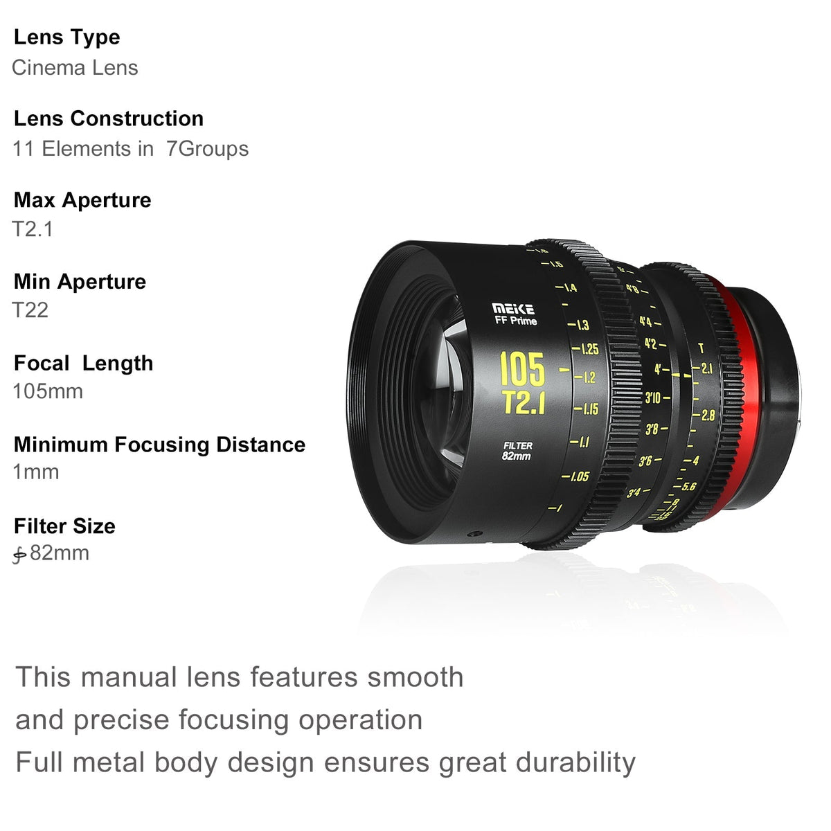 Meike Cinema Full Frame Cinema Prime 105mm T2.1 Lens (L Mount)