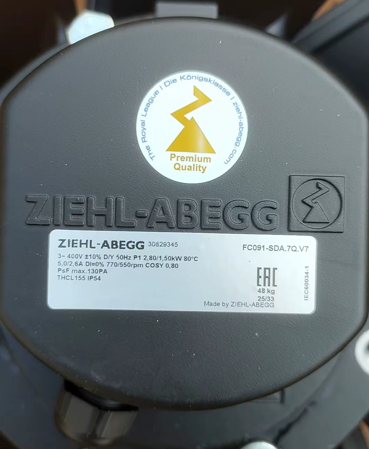 FC091-SDA.7Q.V7 ZIEHL-ABEGG Axial Fan | 3~400V | 770/550 RPM 2.8/1.5kW 5.0/2.6A