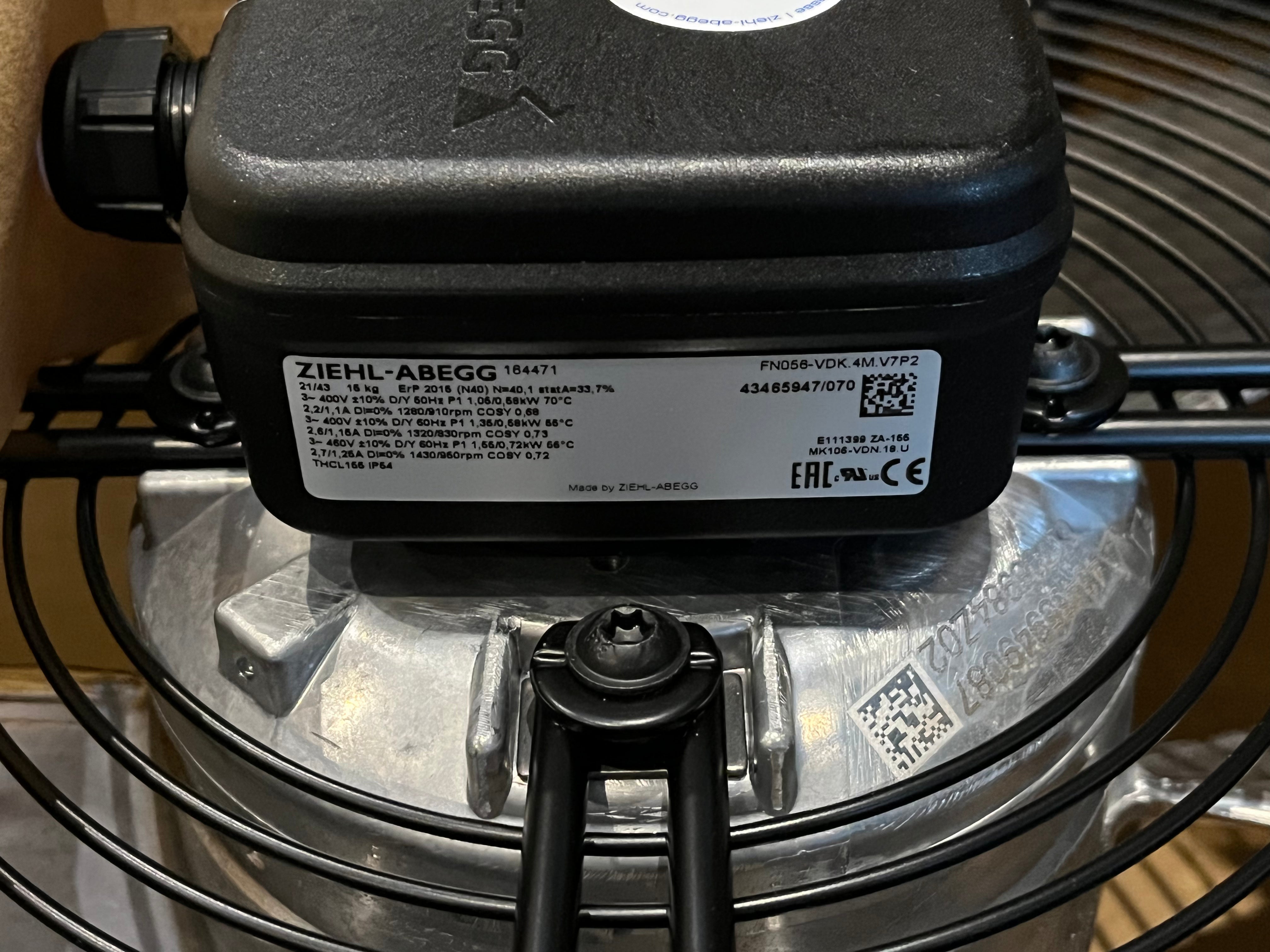 FN056-VDK.4M.V7P2 ZIEHL-ABEGG Axial Fan 400V 1.55/0.58kW 1.1/2.7A 910/1430rpm