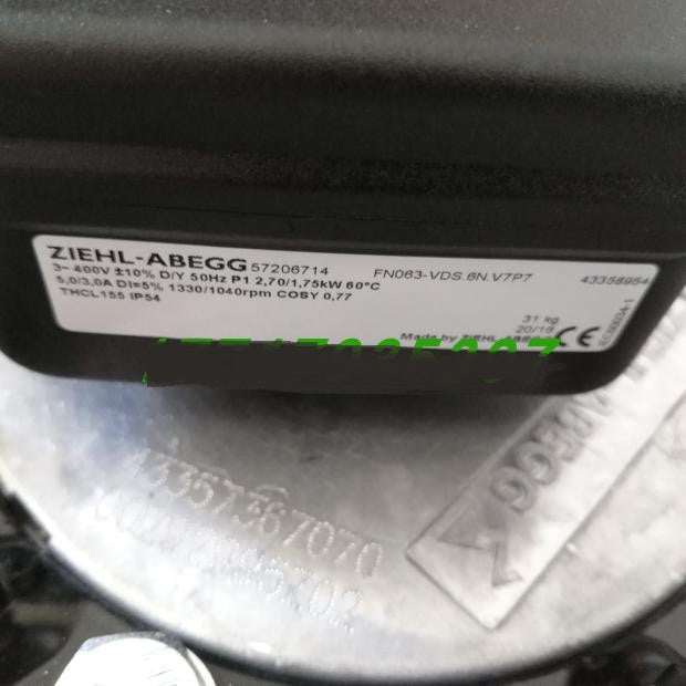FN063-VDS.6N.V7P7 ZIEHL-ABEGG Axial Fan 3~400V 2.7/1.75kW 5.0/3.0A 1330/1040rpm