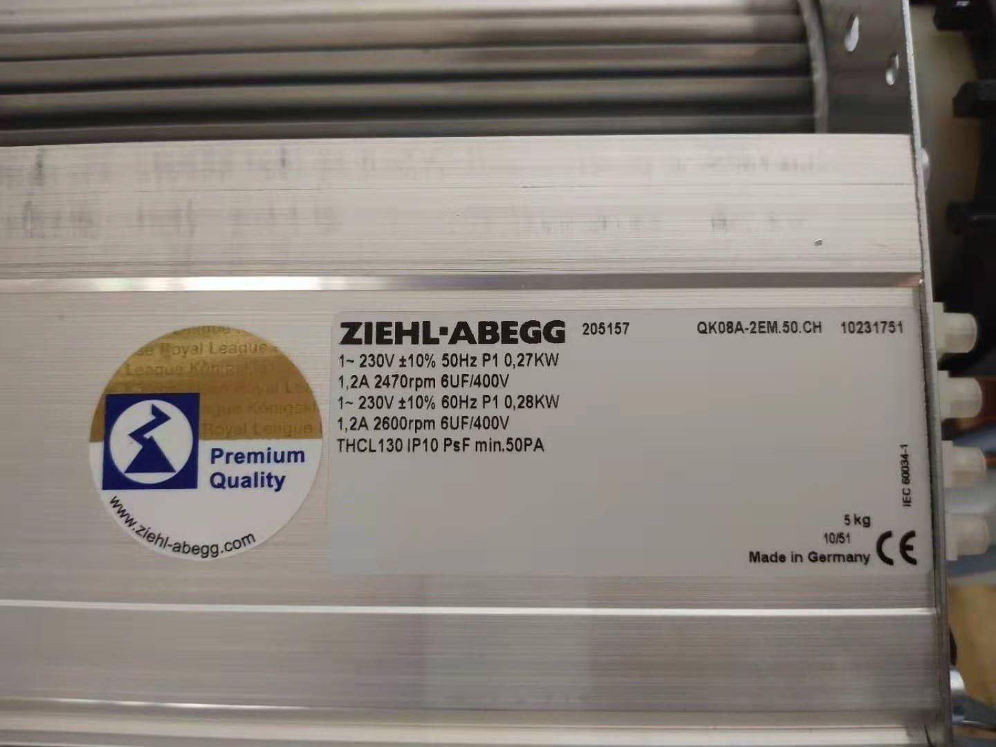 QK08A-2EM.50.CH ZIEHL-ABEGG Crossflow fan 1~230V 0.27/0.28kW 1.2A 2470/2600rpm