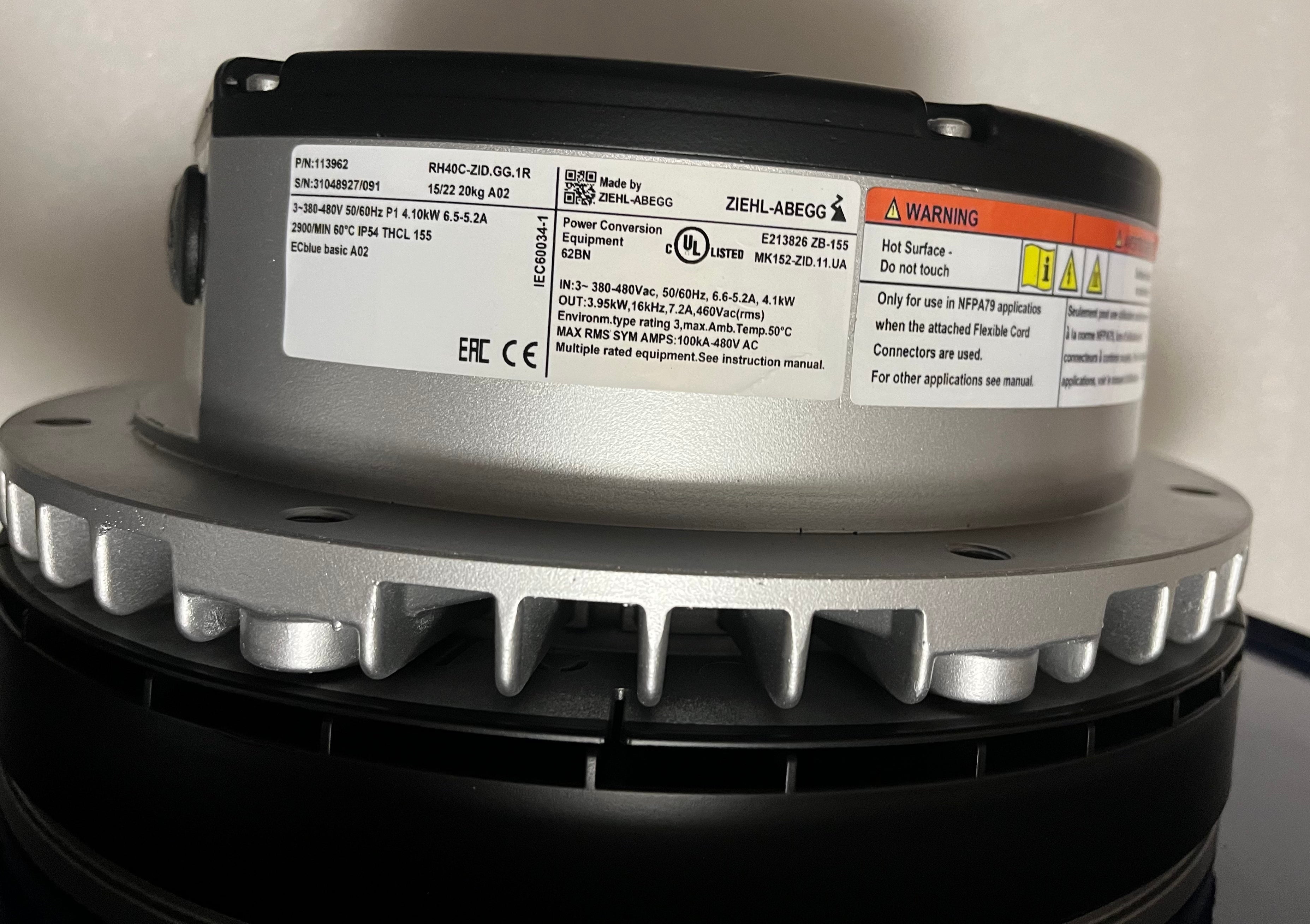 RH40C-ZID.GG.1R ZIEHL-ABEGG centrifugal fan MK152-ZID.11.UA 4.1kW 6.5-5,2A 3/380-480V 50/60Hz