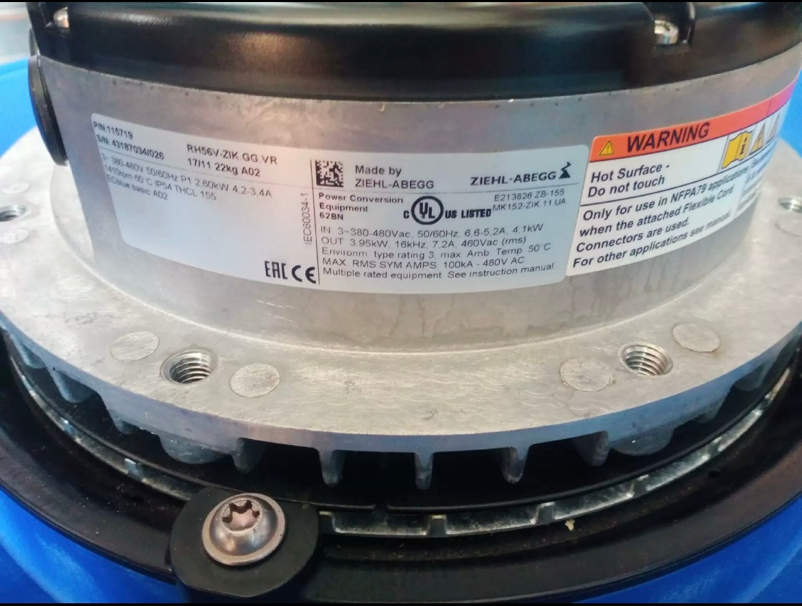 RH56V-ZIK.GG.VR ZIEHL-ABEGG centrifugal fan 3-380-480V 4.1/3.95kW 6.6/5.2A 1560rpm