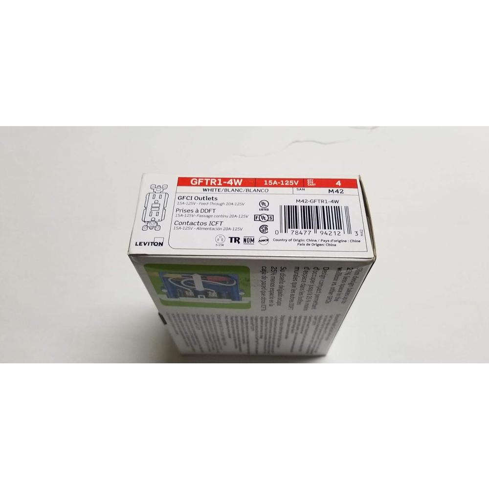 Leviton GFTR1-4W 15A 125V Tamper-Resistant Self-Test GFCI Duplex Outlet White