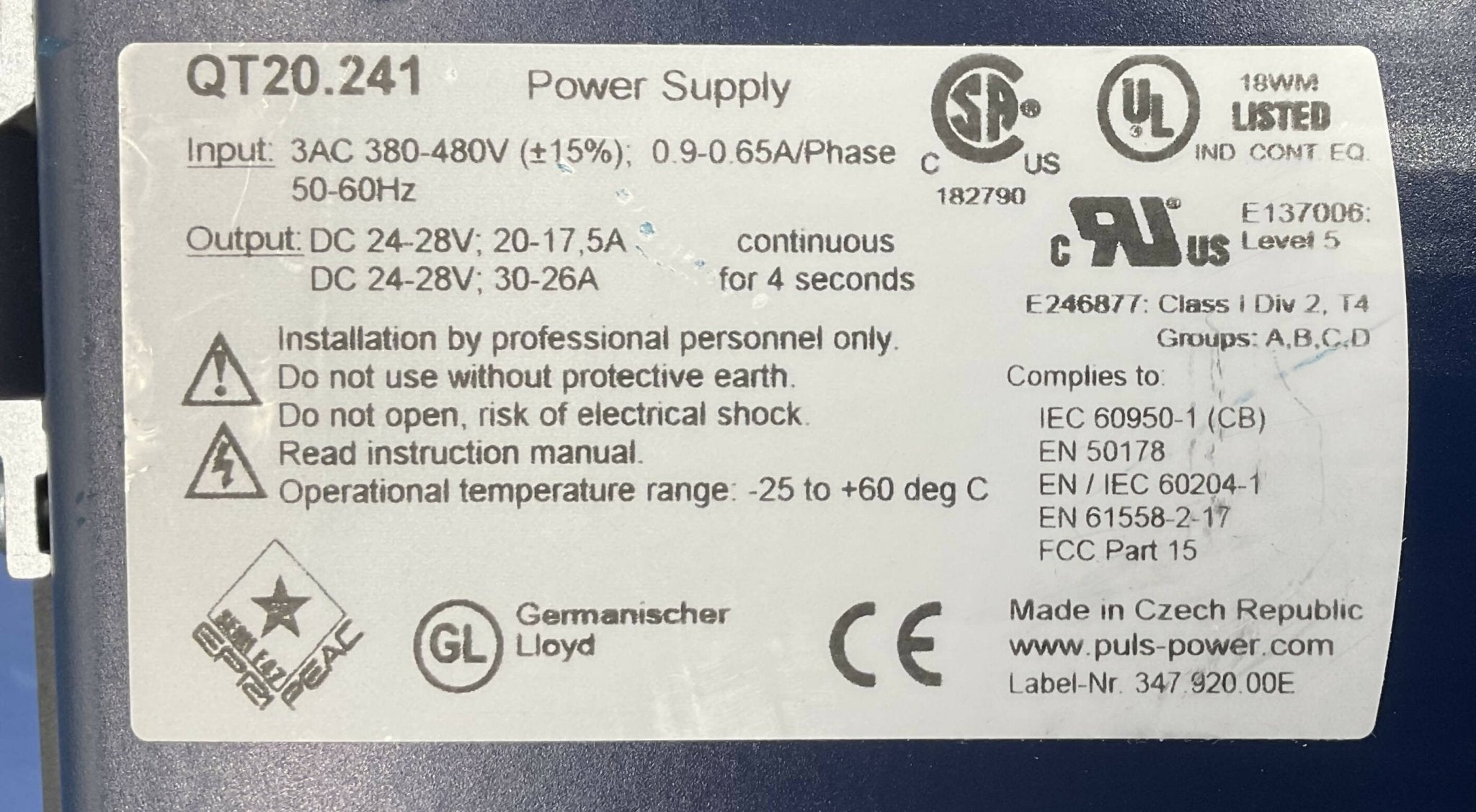 PULS DIMENSION POWER SUPPLY (U2) (QT20.241) SIEMENS