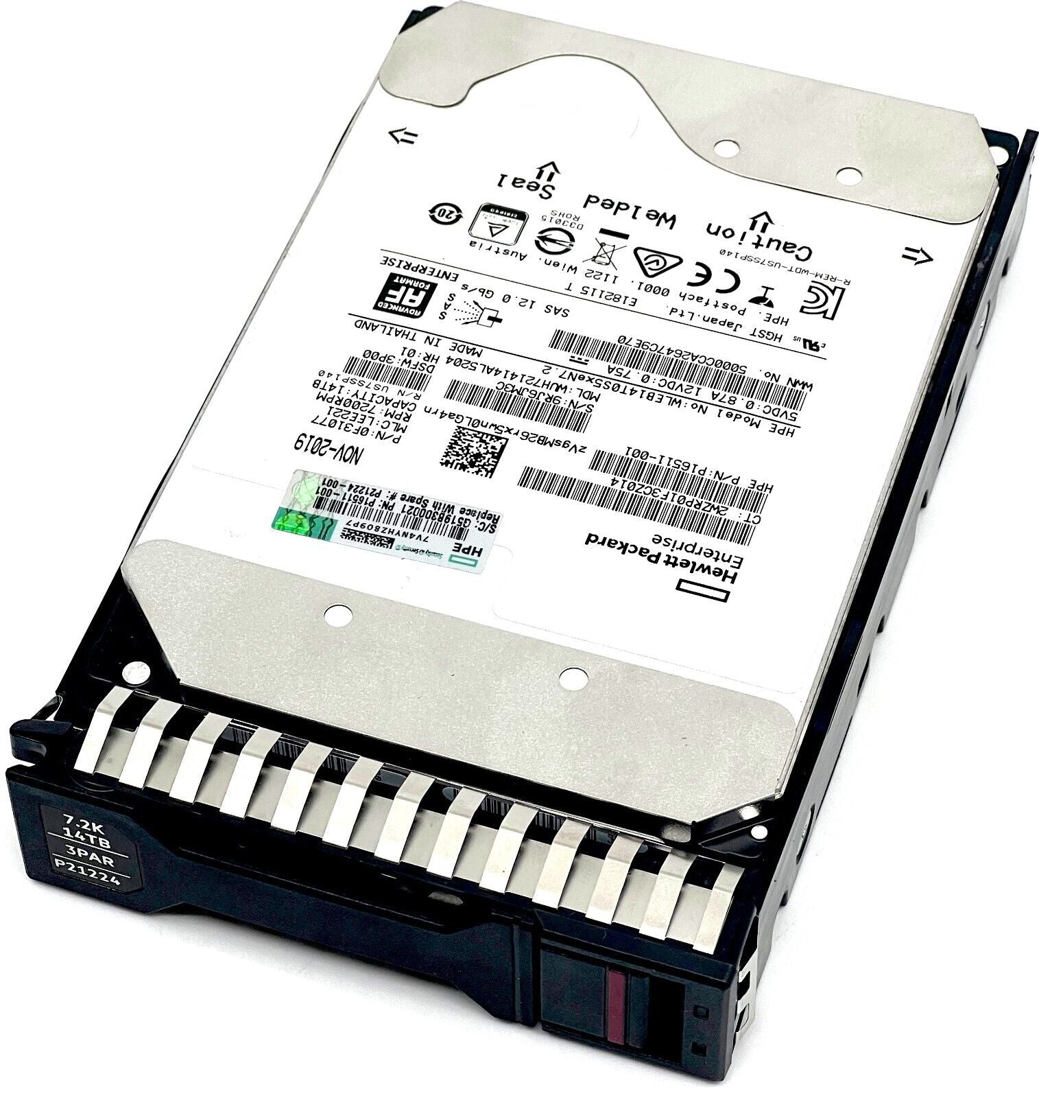 HPE 3PAR WUH721414AL5204 P21224-001 14TB 7.2K RPM SAS 12Gb/s 520 Byte Sectors 3.5in Hard Drive