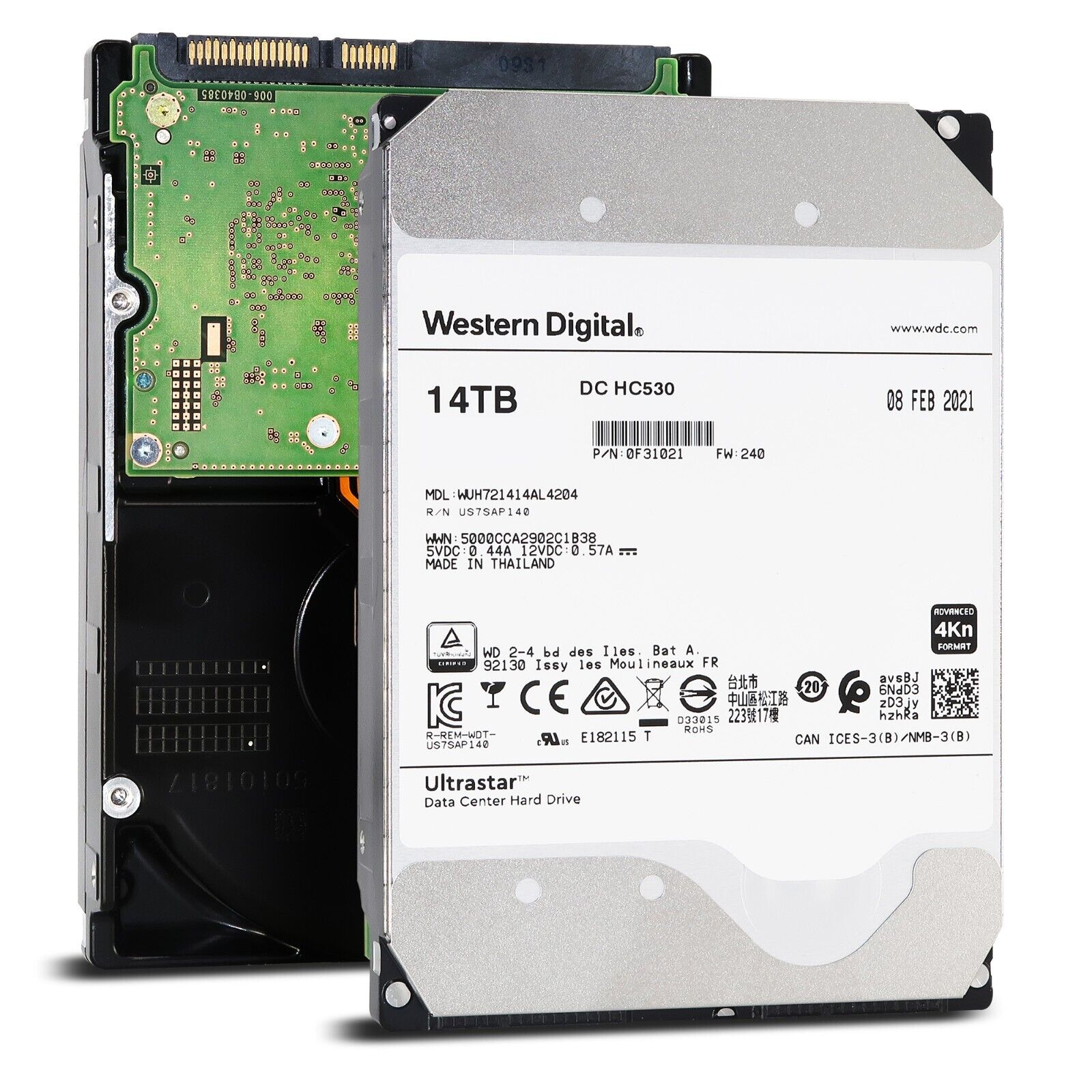Western Digital Ultrastar DC HC530 WUH721414AL4204 0F31021 14TB 7.2K RPM Single Port SAS 12Gb/s 4Kn 3.5in Recertified Hard Drive