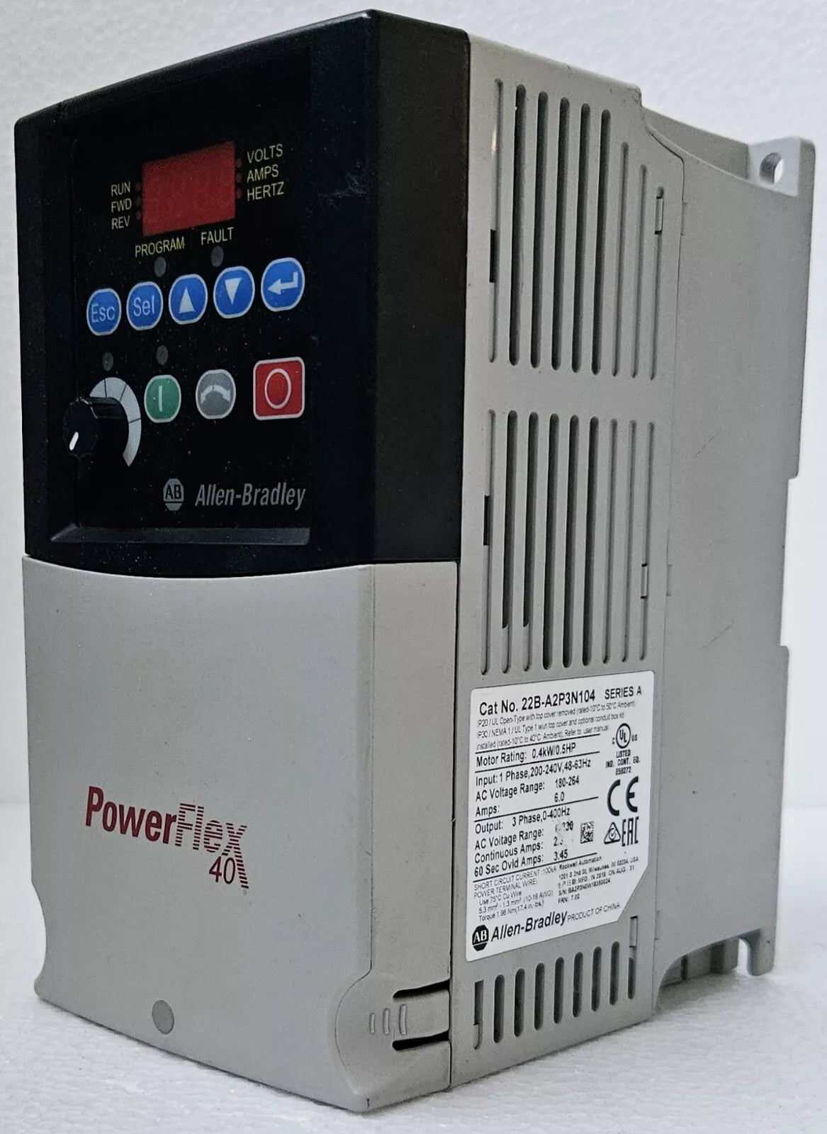 22B-A2P3N104 | Allen-Bradley PowerFlex 40 AC Drive 240VAC 1-Phase