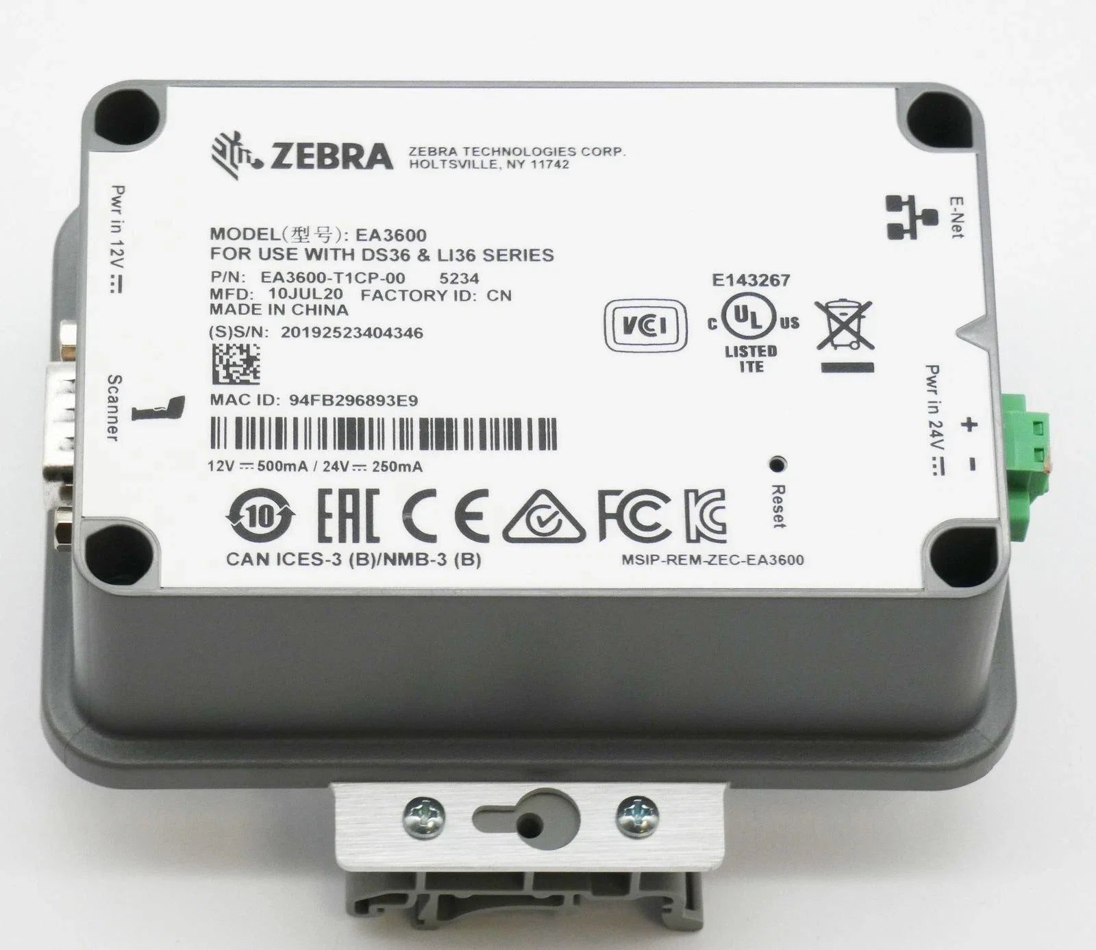 EA3600 | Zebra Industrial Ethernet Adapter for 3600 Series Scanners with PLC Network Support