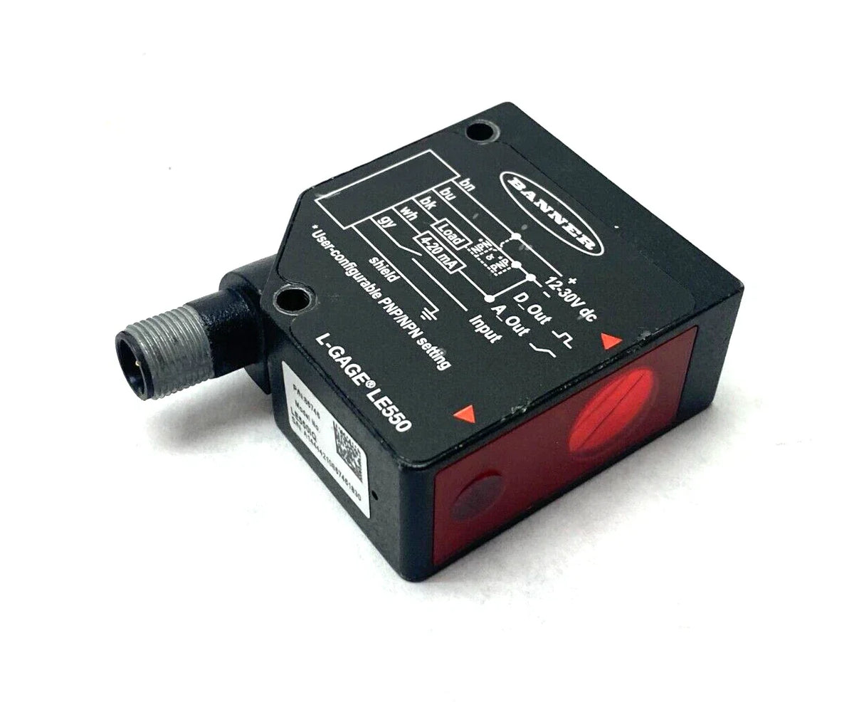LE550IQ | Banner Engineering Laser Displacement Sensor 100–1000 mm, 4–20 mA Output