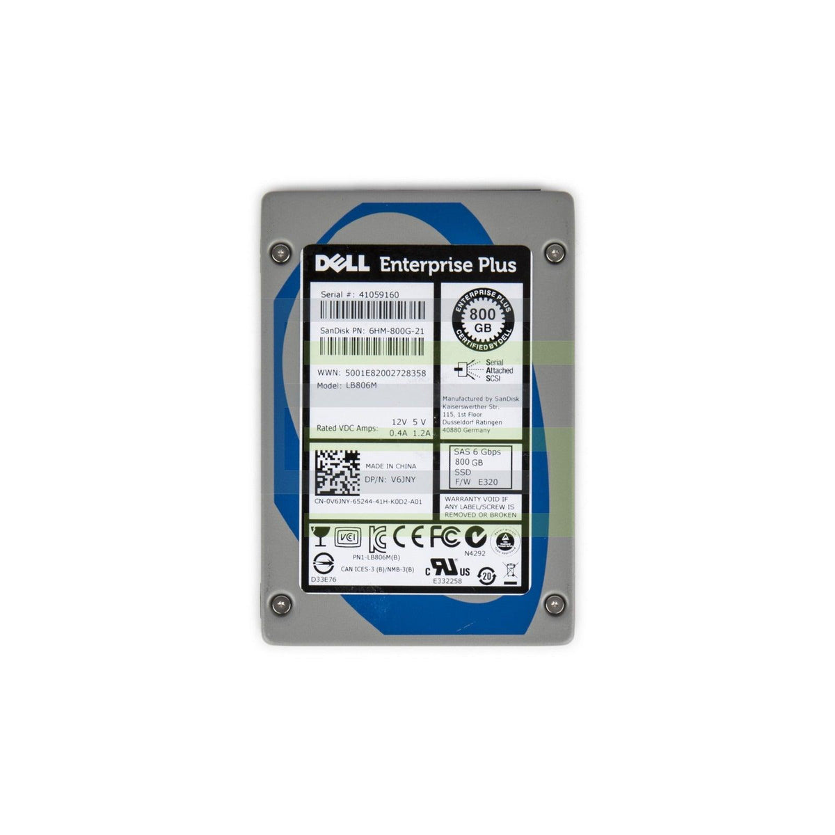 Dell EqualLogic V6JNY 800GB SSD SAS 6Gb/s 2.5" Mixed Use Hard Drive
