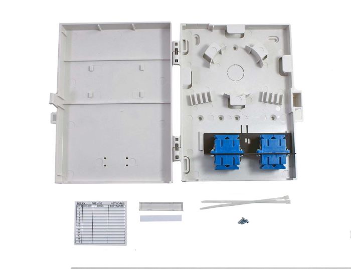 Molex Compact Wall Mount Enclosure 8 Port 4 SC Duplex Adapters Singlemode White Loaded