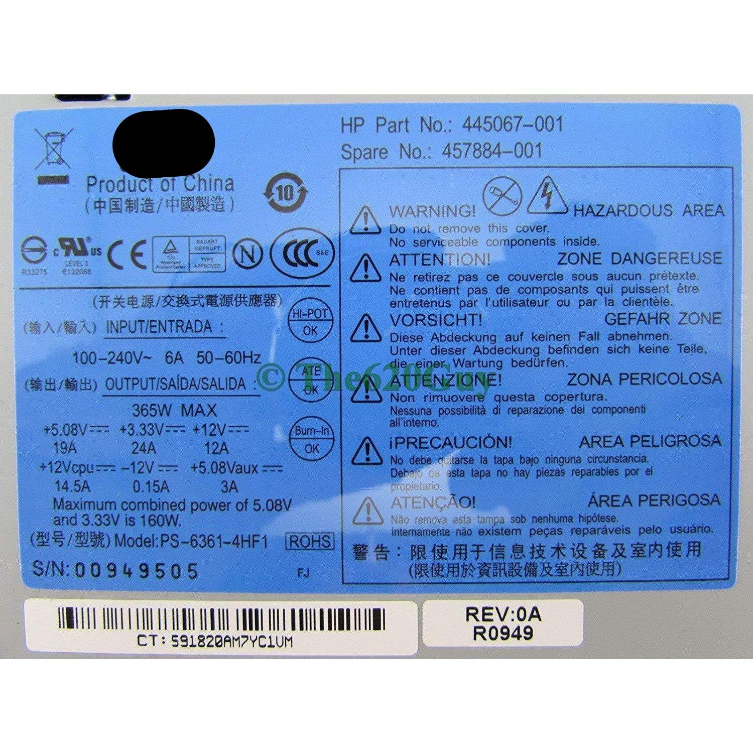 HP ML110 G5 PS-6361-4HF1 365W +12V ATX Server Power Supply 457884-001 445067-001-FoxTI