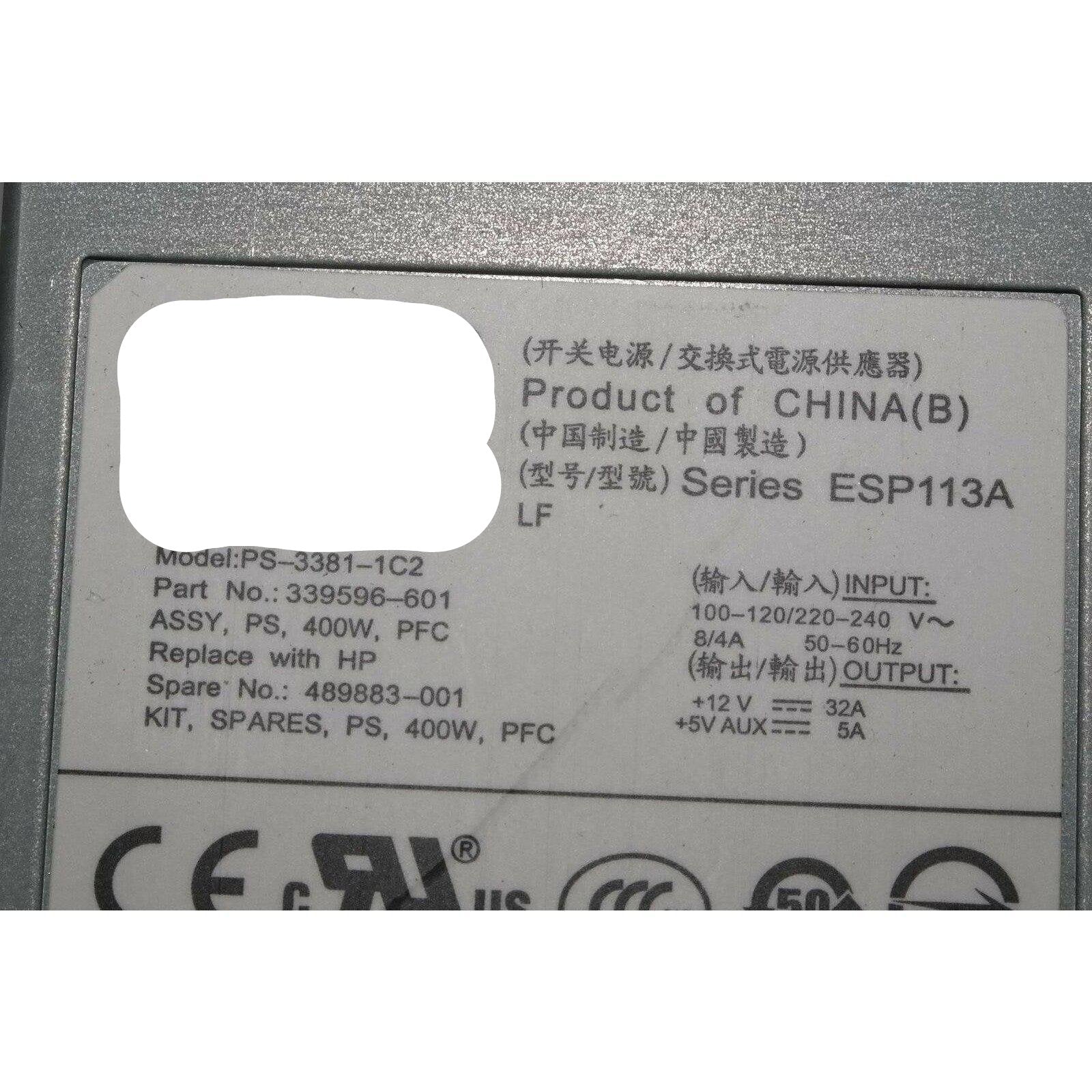 HP POWER SUPPLY 339596-601 PS-3381-1C2 EVA 6400 EVA 8400 ESP113A 489883-001 400W-FoxTI