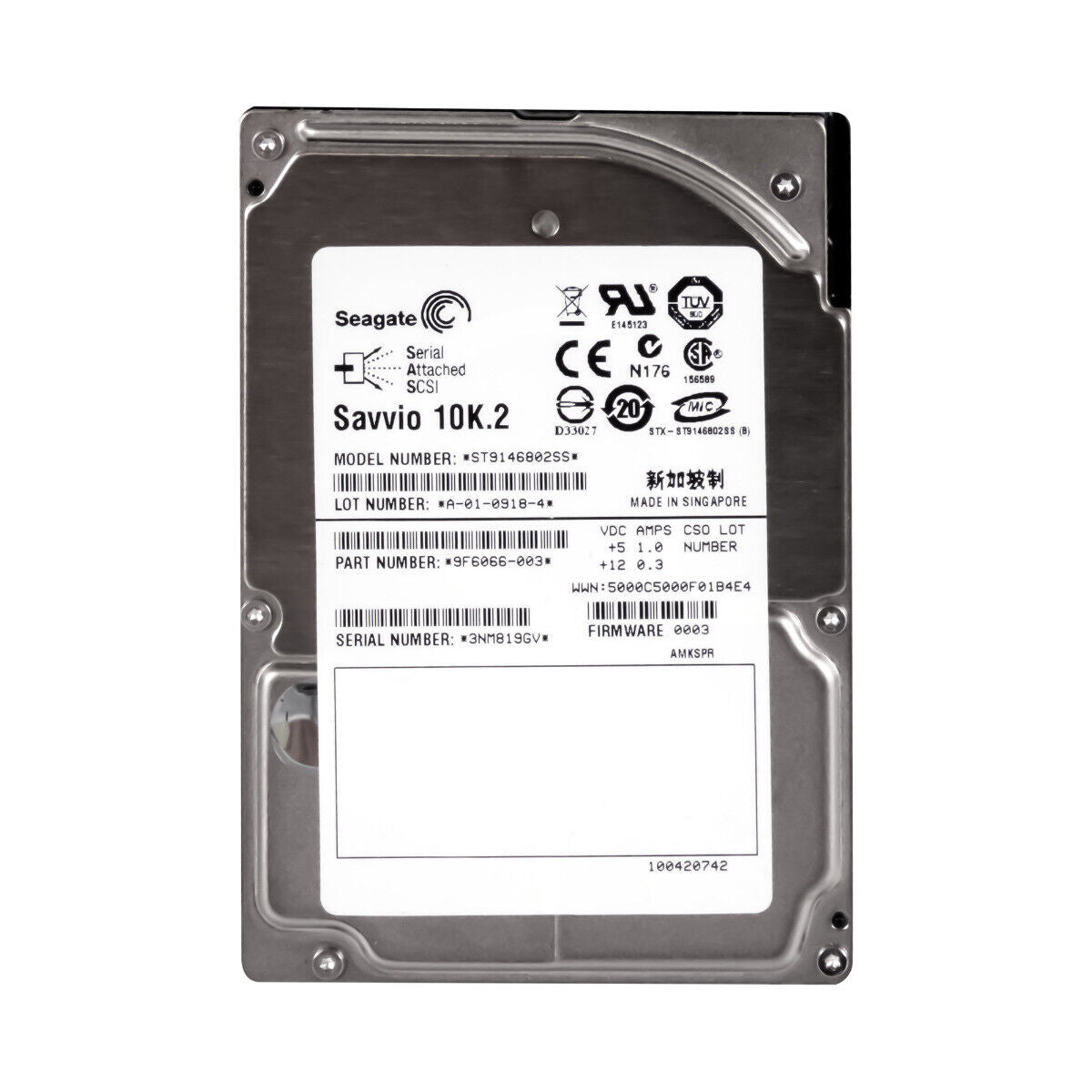 Disco SAS de 146 GB, 2,5", 10 000 RPM, 3 Gb/s; caché de 16 MB ST9146802SS
