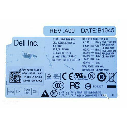 Fonte Dell 460W Power Supply Unit PSU XPS 7100, 8300 Systems, D460AD-00 - MFerraz Tecnologia