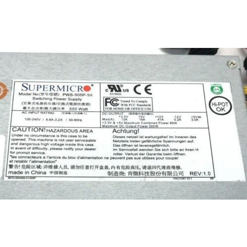 PWS-505P-1H Fuente de alimentación, 1U 500W Salida múltiple, Nivel Platino
