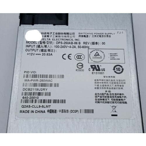 Cisco/Delta MA-PWR-250WAC 250W Power Supply for Meraki MS 320 350 Series Switch - MFerraz Technology ITFL