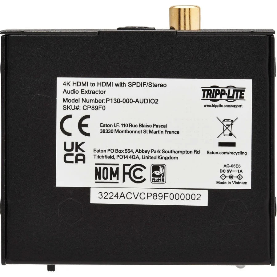 Eaton Tripp Lite Series 4K HDMI Audio De-Embedder/Extractor with TOSLINK, RCA and 3.5 mm Stereo Output, 5.1 Channel, HDCP 2.2, 4K 60 Hz