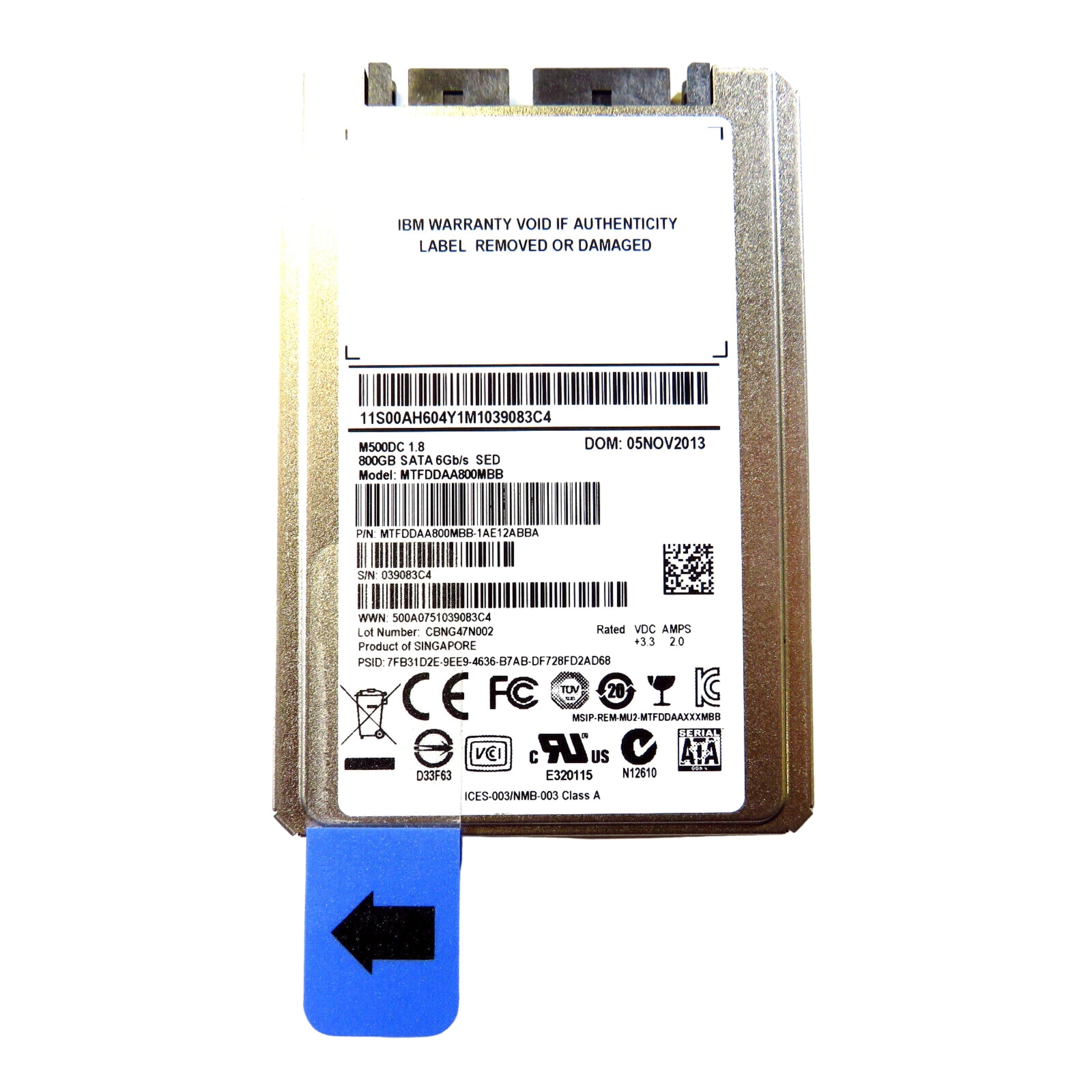 IBM 00AH604 98Y5061 800GB 1.8" SATA 6Gbps P500DC Solid State Drive (Refurbished)