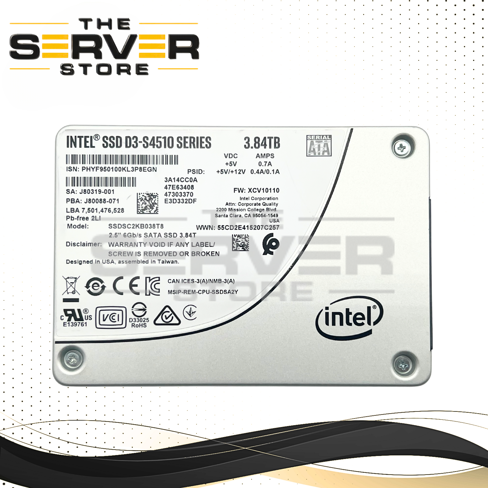 Intel 3.84TB SATA 6G RI SFF 2.5" SSD D3-S4510 Series SSDSC2KB038T8