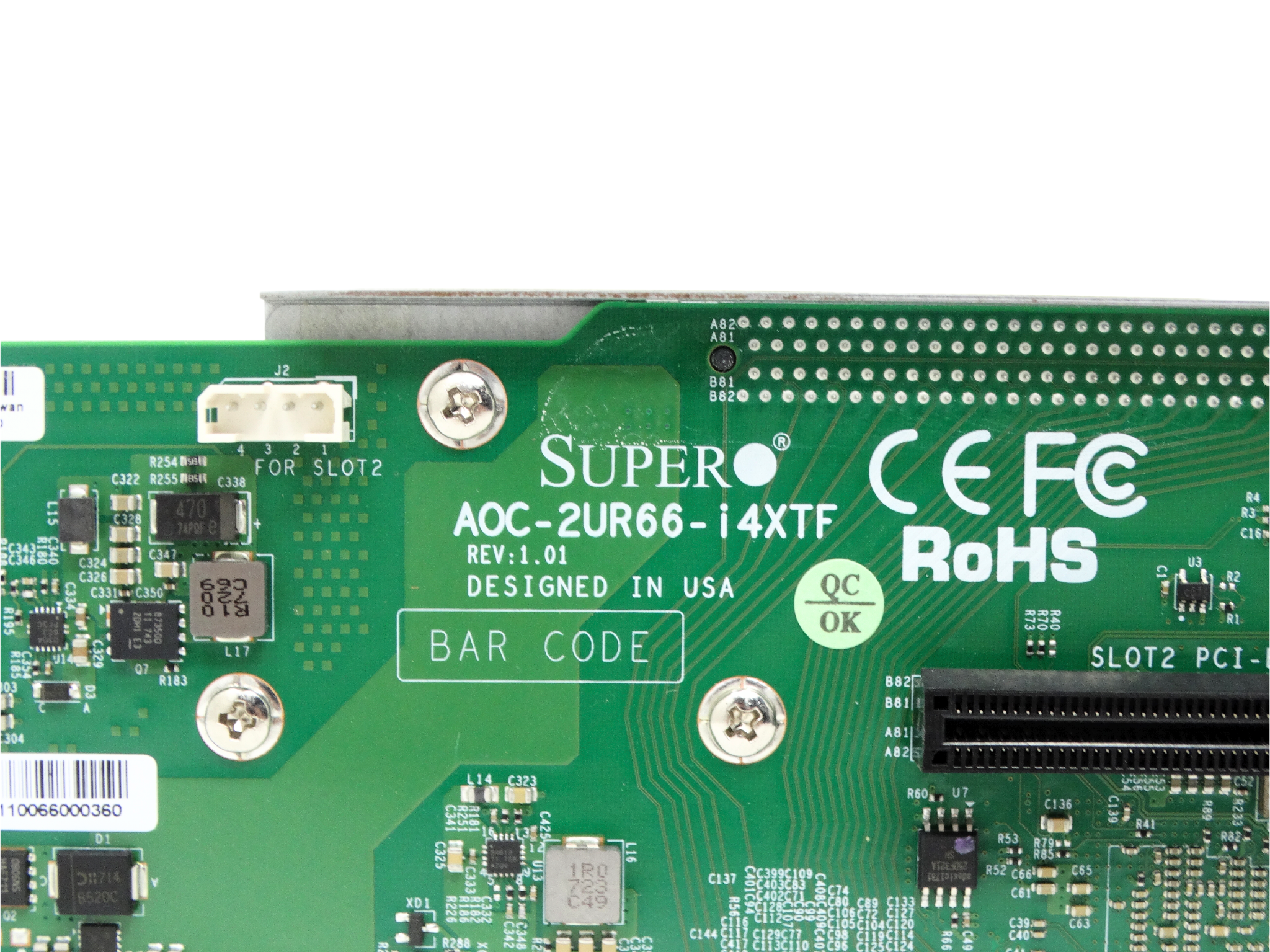 Supermicro 2U Ultra Riser 4x10GBase-T 2x PCI for SYS-2029U-TR4T AOC-2UR66-I4XTF