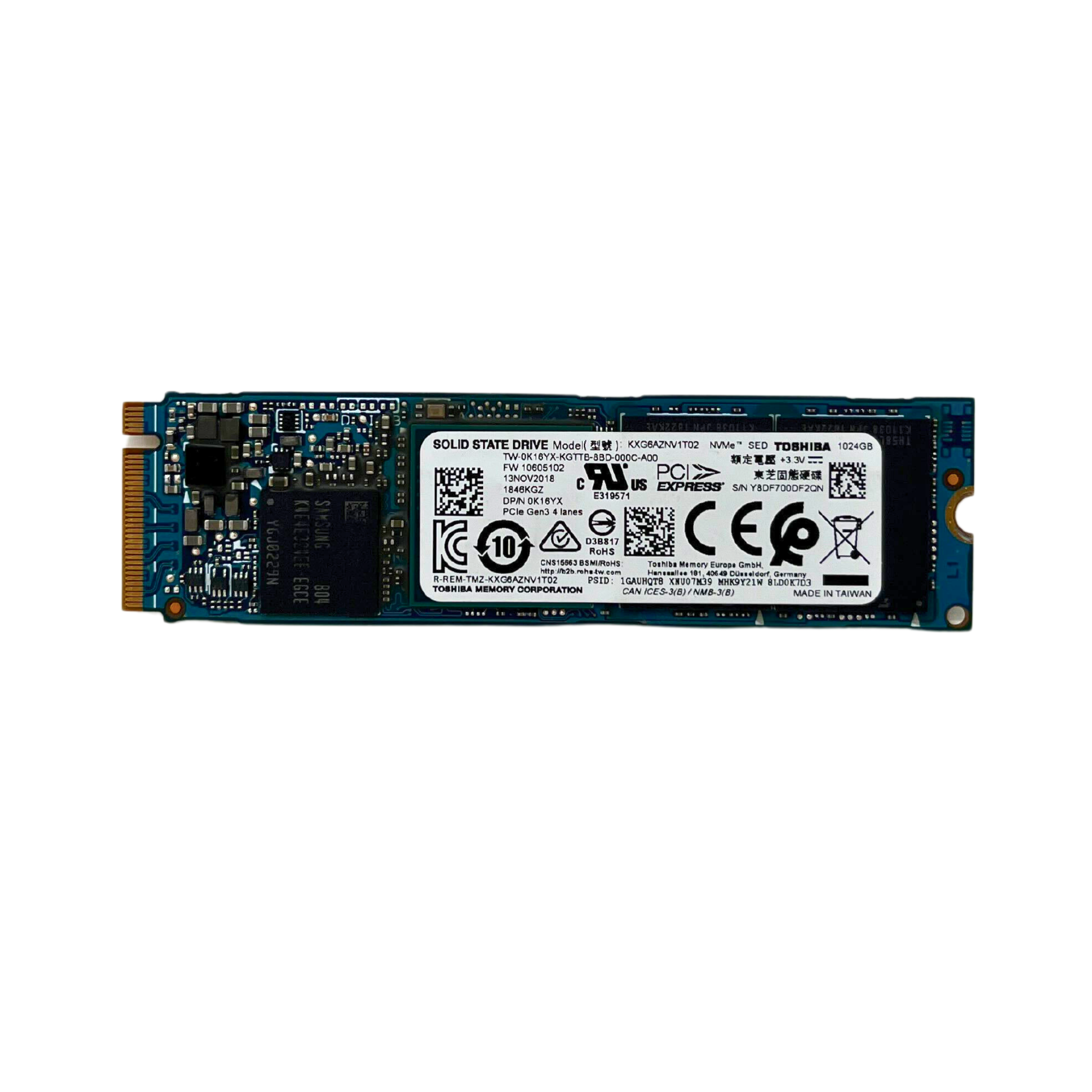 Dell 1TB NVMe 2280 M.2 PCIe Gen 3.0 x4 SSD Toshiba XG6 KXG6AZNV1T02 0K16YX K16YX