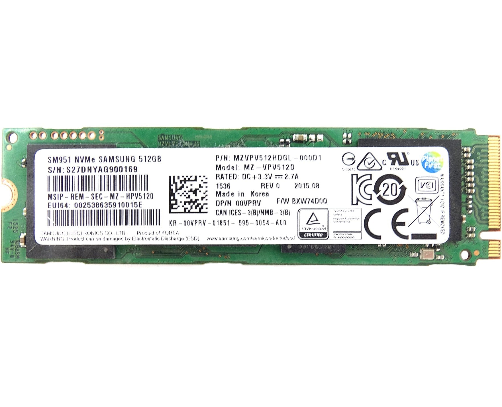 Samsung 512GB M.2 SSD MZ-MPD512D MZMPD512HAGL-000D1 SM841 (00VPRV)