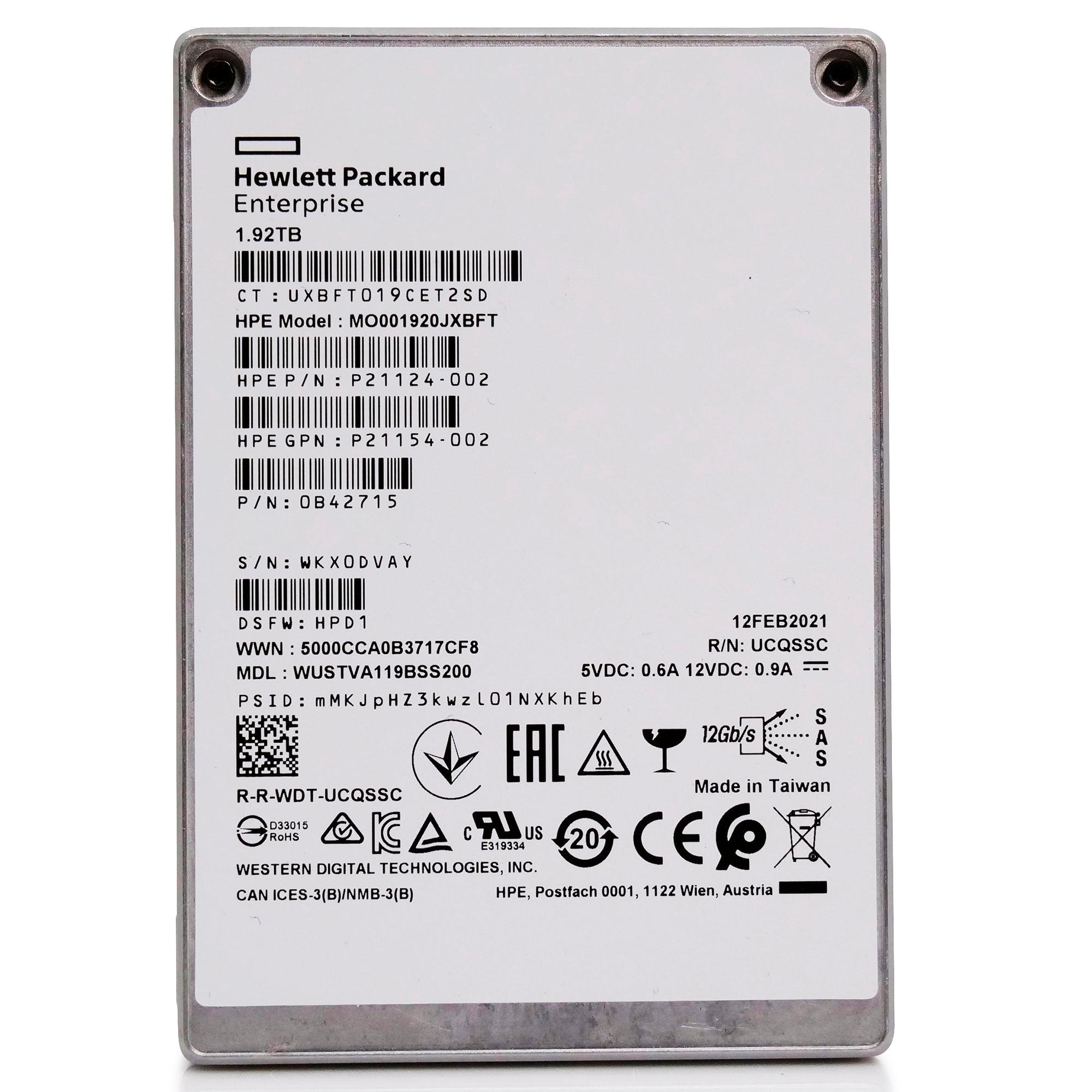 Western Digital/HP Ultrastar DC SS540 WUSTVA119BSS200 0B42715 1.92TB 1 DWPD SAS 12Gb/s 3D TLC 2.5in Read-Intensive Solid State Drive