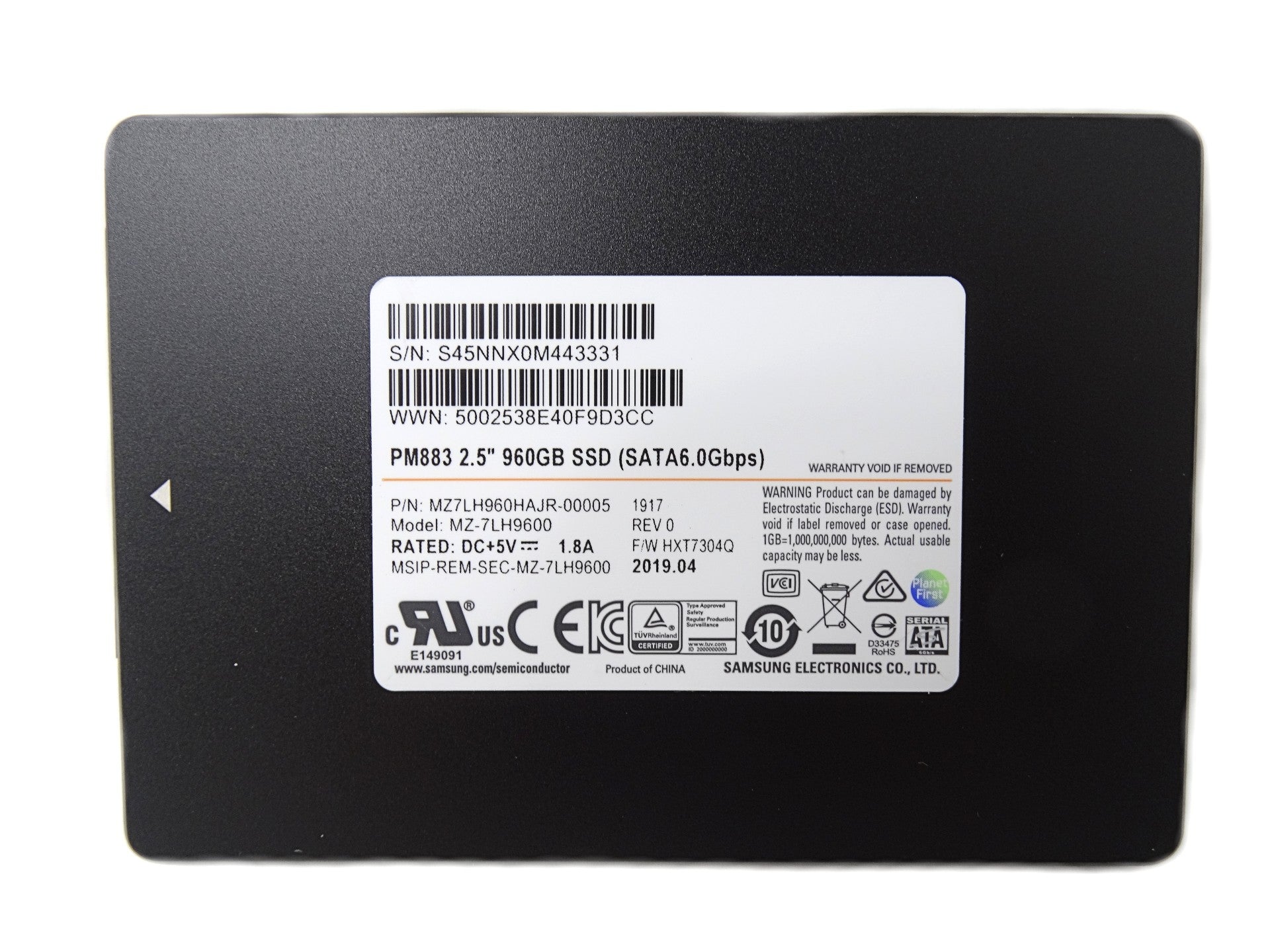 Samsung PM883 960GB 6Gbps SATA 2.5'' Solid State Drive MZ-7LH9600 SSD (MZ7LH960HAJR-000AZ)