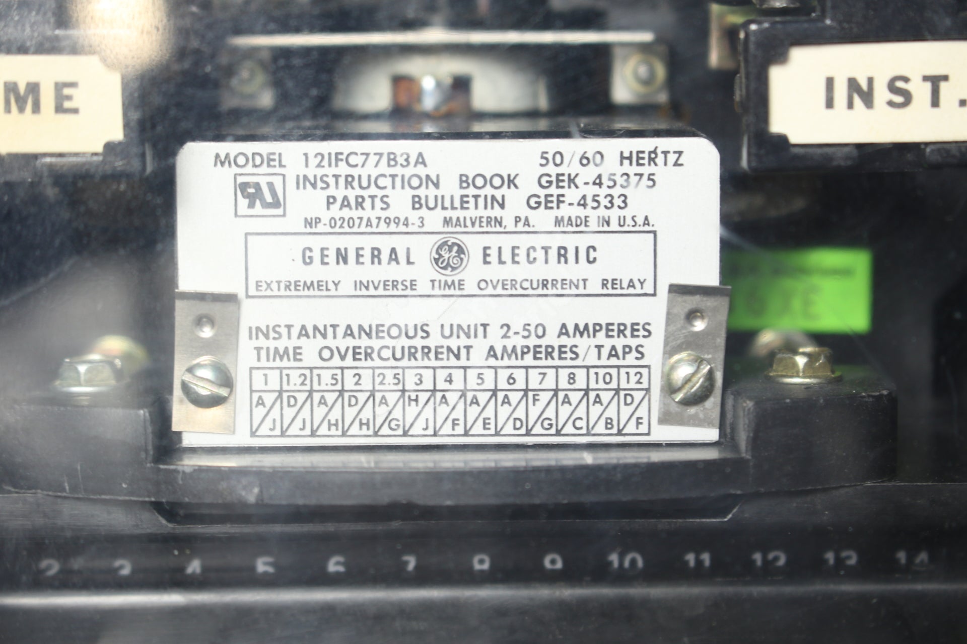 GE General Electric 12IFC77B3A Overcurrent Relay