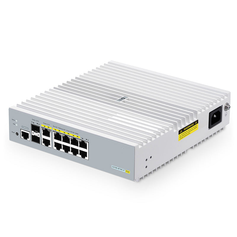 FS-S3100-8TMS-P, 8-Port Gigabit Ethernet L2+ PoE+ Switch, 8 x PoE+ Ports@125W, 2 x 5Gb RJ45, with 2 x 10Gb SFP+ Uplinks, Broadcom Chip, Fanless