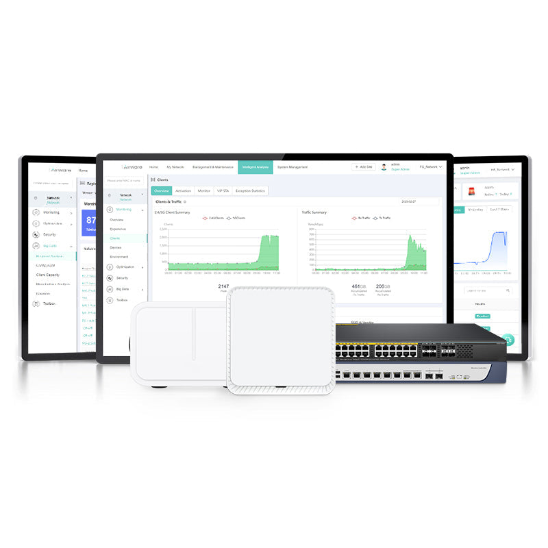 FS-AP-N505, Cloud Managed Wi-Fi 6 802.11ax 3000 Mbps Indoor Access Point, Seamless Roaming & 2 × 2 MU-MIMO Dual Radios, Manageable via Airware, Controller or Standalone (Without PoE Injector)